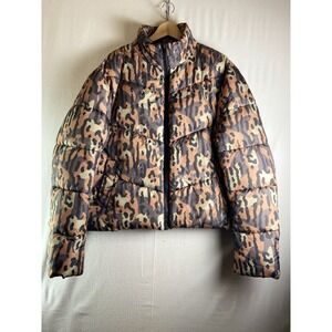 ASOS Camo Puffer Jacket Size L Brown Green Animal Print Quilted Winter Unisex